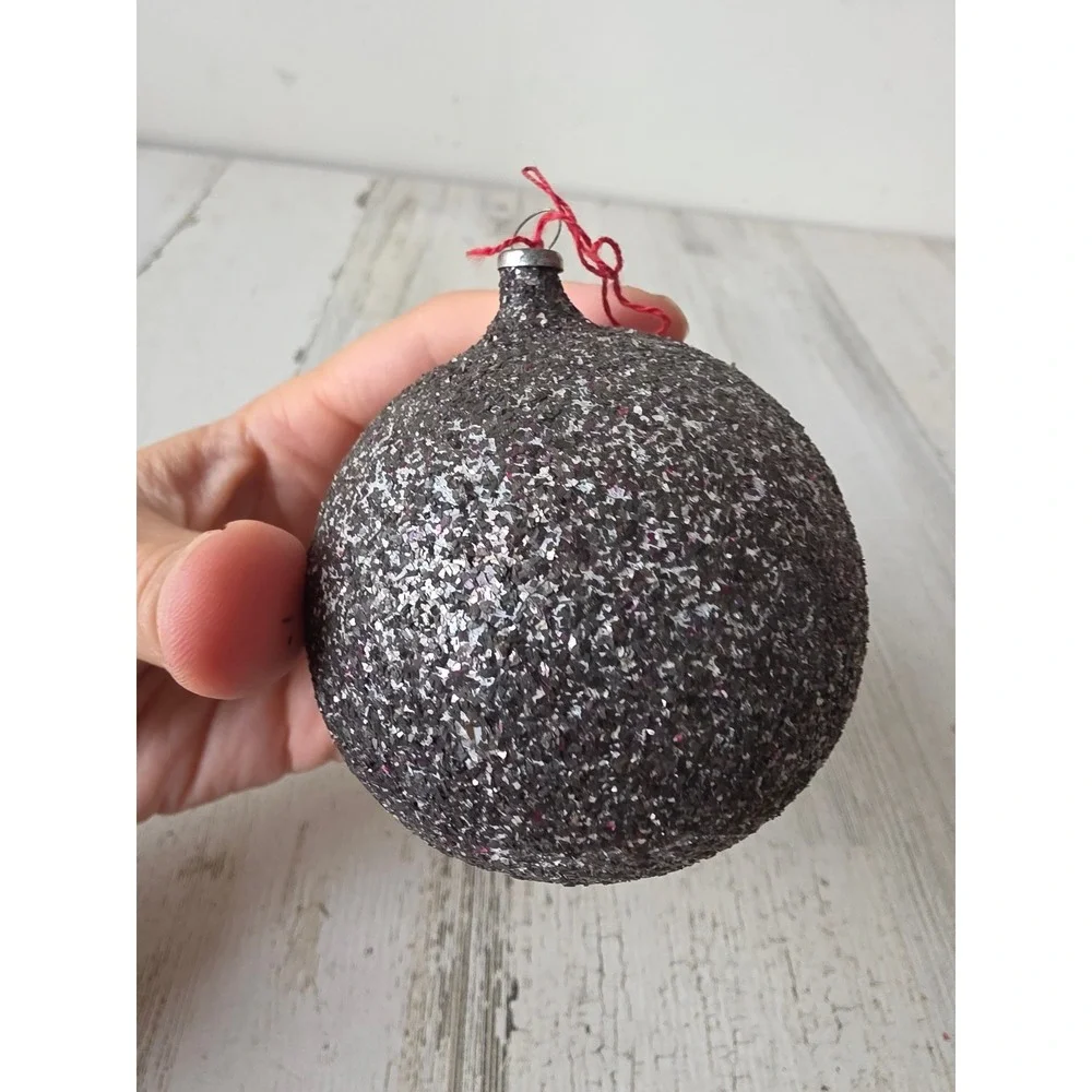 Antique West Germany? Glass glitter ball ornament vintage silver mica tree Xmas